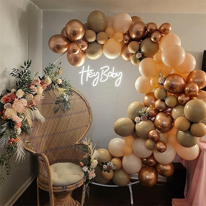 Beige Balloon Garland Kit, Neutral Nude Color Tan Metallic Rose Gold Latex Balloon Arch Kit, Apricot Cream Ivory White Sand Boho Balloon for Girl Women Birthday Baby Shower Wedding Party Decoration