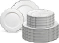 " OCCASIONS " 120 Plates Pack,(60 Guests) Heavyweight Wedding Party Disposable Plastic Plates Set -60 x 10.5'' Dinner + 60 x 8'' Salad/Dessert Plate (Imperial in White & Silver Rim)