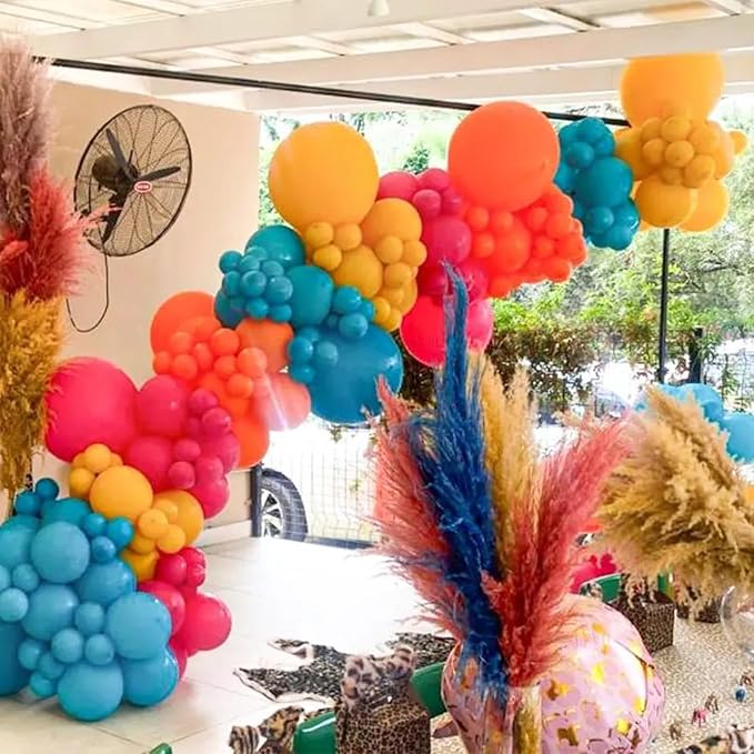 Multicolor Neon Balloon Arch Garland Kit, Colorful Balloons Arch Assorted Color Latex Ballons Kit Rainbow Balloon Garland for Summer Pool Tropical Theme Carnival Kids Birthday Party Decorations