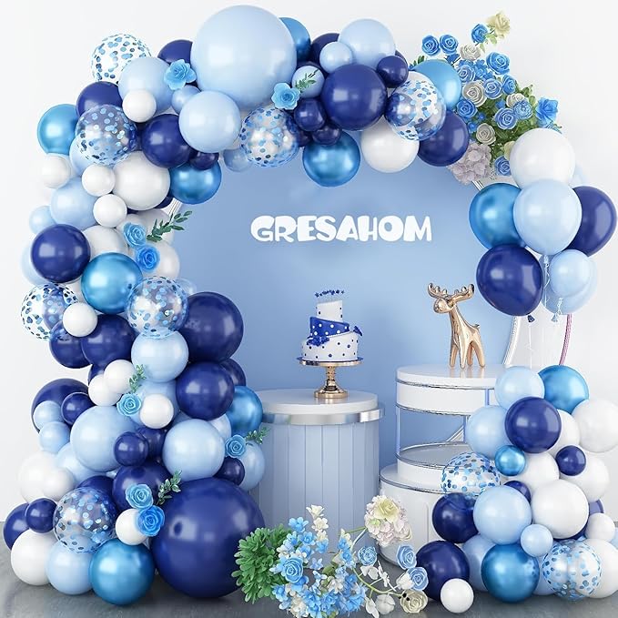 Blue Balloons Arch Kit, Navy Blue and White Balloon Arch Garland Kit with Chrome blue Baby Light Blues Confetti Balloons, Different Size blues Balloon for Baby Shower Wedding Birthday Party Decoration