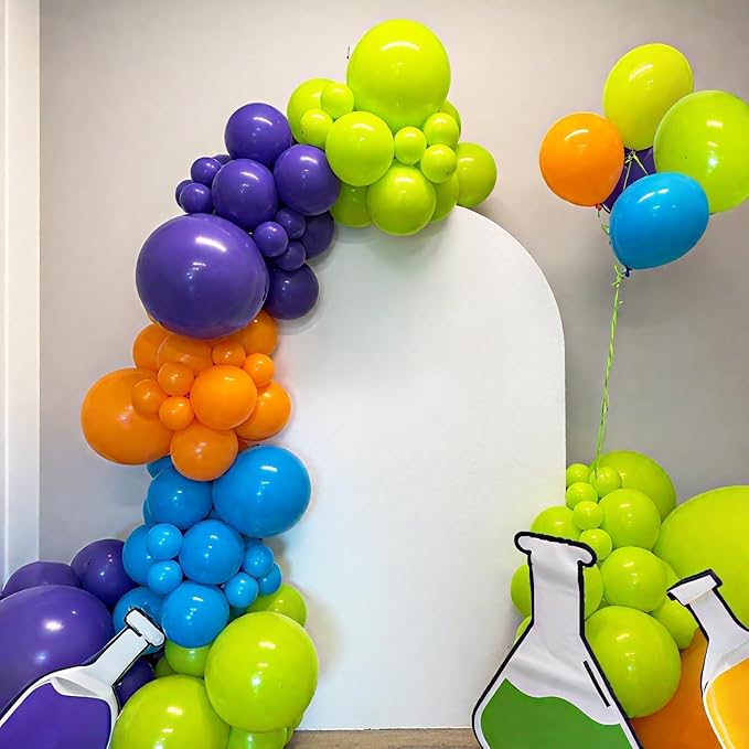 Science Balloon Arch Kit, 122Pcs Purple Dark Blue Green Orange Transparent Colorful Balloons for Boys Science Birthday Party Lab Scientist Lab Classroom Decorations