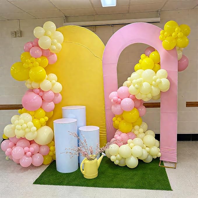 Pink and Yellow Balloon Arch Kit, 122Pcs Macaron Pink Yellow Light Matte Balloons for Girls Wedding Bridal Baby Shower Engagement Anniversary Birthday Decorations