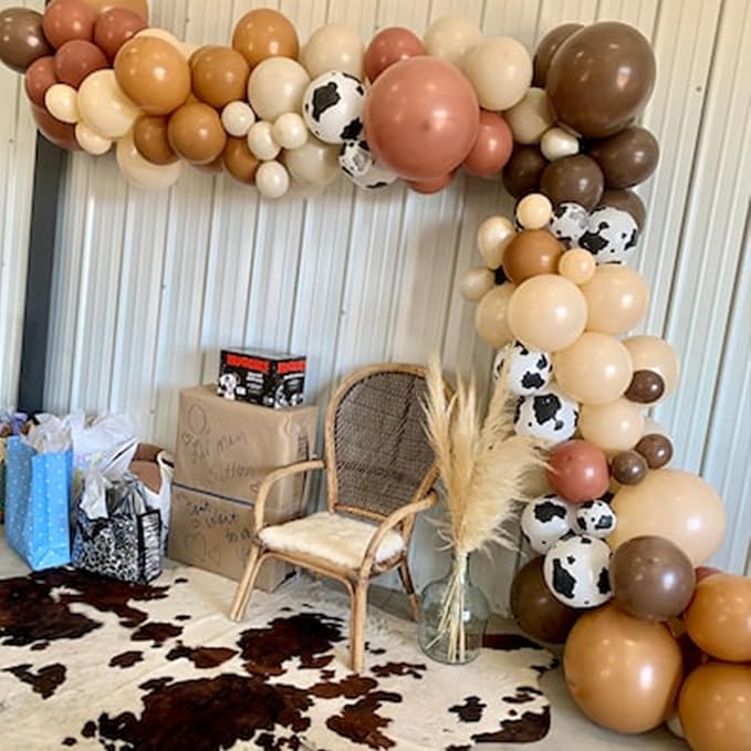 Cow Balloons Garland Arch Kit, 118pcs Brown Apricot Balloons Arch Kit 18/12/10/5 inch Brown Nude Tan White Latex Balloons for Woodland Cow Farm Theme Party Cowboy Birthday Baby Shower Decoration