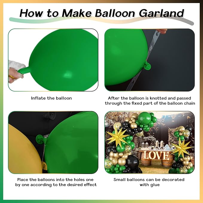 Dark Green and Black Balloon Arch Kit with Explosion Star Balloons, 123pcs Emerald Green and Confetti Gold Balloon Garland for Birthday Anniversary Bachelorette Grad Wedding New Year Party Decoration