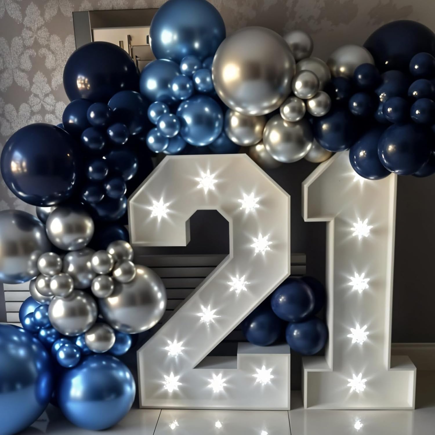 Blue and Black Balloons,50Pcs 12 Inch Pearl Navy Blue Silver Metallic Light Blue Balloons for Boys Graduations Birthday Baby Shower Party Decoration