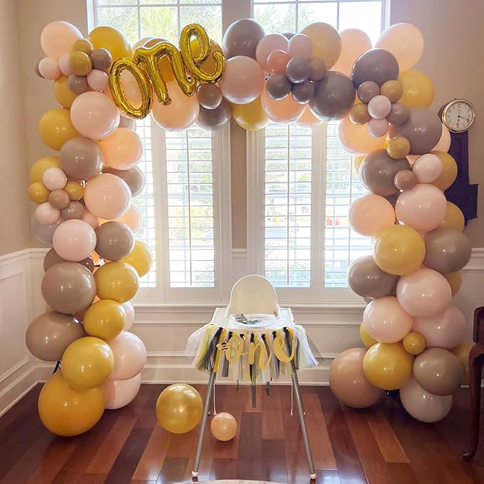 Mustard Yellow and Beige Balloon Garland Kit, Pastel Yellow Cream White Sand Nude Tan Neutral Sunflower Boho Balloon Arch Kit for Girls Women Fall Bee Thanksgiving Birthday Party Decorations Supplies