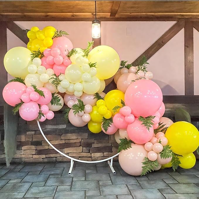 Pink and Yellow Balloon Arch Kit, 122Pcs Macaron Pink Yellow Light Matte Balloons for Girls Wedding Bridal Baby Shower Engagement Anniversary Birthday Decorations