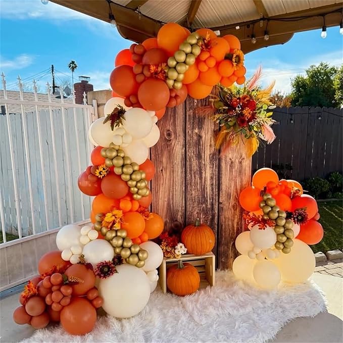 Fall Party Decoration Balloon Arch Kit, Orange Burgundy Brown Beige White Balloons with Maple Leaves Pumpkin Foil Balloons Garland for Thanksgiving Autumn Harvest Birthday Baby Shower Decor Supplies