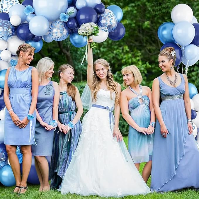 Blue Balloons Arch Kit, Navy Blue and White Balloon Arch Garland Kit with Chrome blue Baby Light Blues Confetti Balloons, Different Size blues Balloon for Baby Shower Wedding Birthday Party Decoration