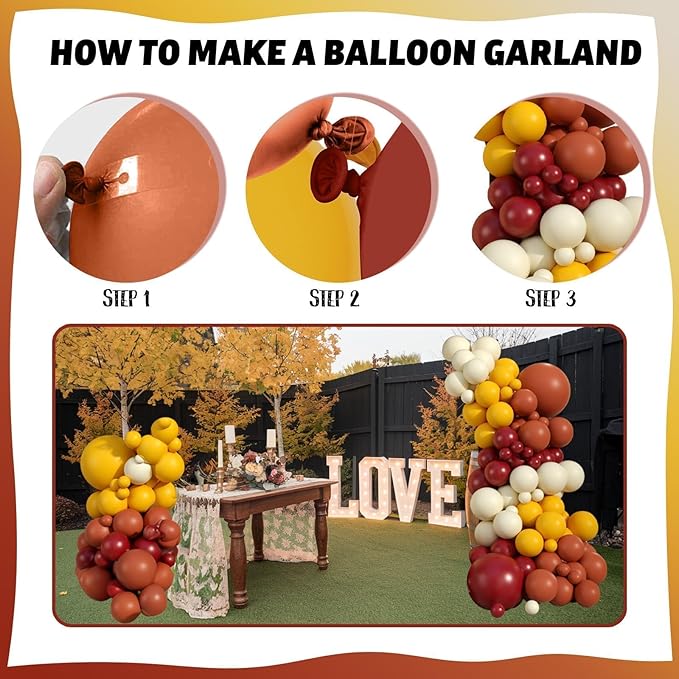 129PCS Fall Color Theme Balloon Arch Kit, Burgundy Red Maroon Burnt Orange Mustard Yellow Beige Autumn Balloon Garland for Thanksgiving Safari Birthday Harvest Baby Shower Wildlife Party Decorations