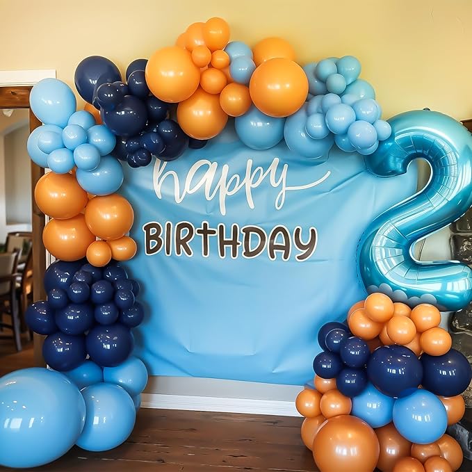 Blue and Orange Balloon Arch Kit, Navy blue and orange Balloon Garland Kit, Blue and Orange Party Balloons for Boys Birthday Graduation Class of 2025 Themed Party Decorations