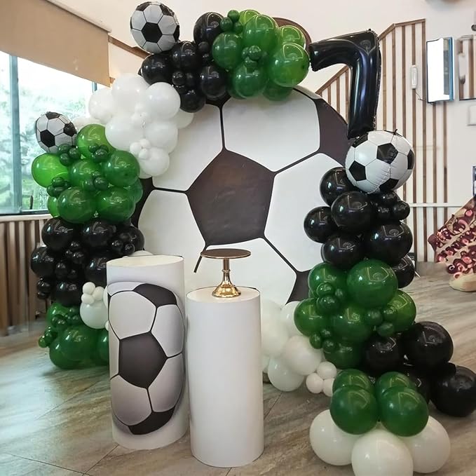 Football Balloons Garland Arch Kit, Green Black Balloons Arch Kit Soccer Dark Green and Black Latex Balloons Arch for Boys Men Birthday Baby Shower Soccer Match Party Decoration