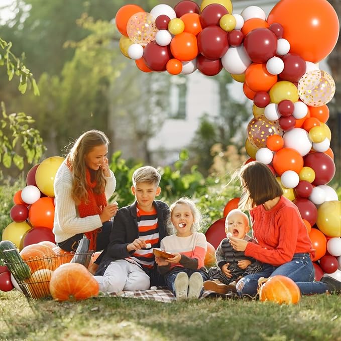 Fall Balloons Arch Garland Kit, Orange Burgundy Gold Confetti Fall Party Balloons, for Halloween Falls Birthday Party Little Pumpkin Baby Shower Decorations Autumn Thanksgiving Friendsgiving Supplies