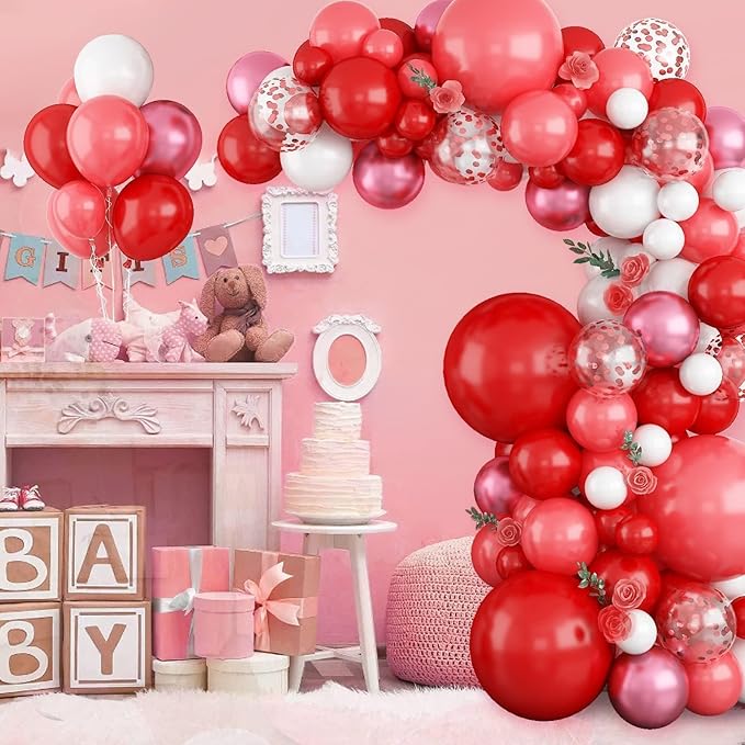 Red Balloon Garland Arch Kit - 5 10 18 Inch Balloons Different Sizes DIY Decoration Set Perfect for Birthday Wedding and Events