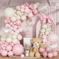 Pink White Balloon Arch Kit, Double Stuffed Pastel Pink Ivory White Balloon Garland, Baby Pink Cream White Balloons with 3pcs 18Inch Clear Balloons for Girls Birthday Baby Shower Party Decorations