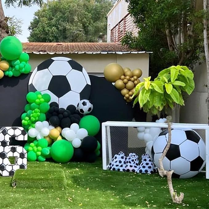 Football Balloons Garland Arch Kit, Green Black Balloons Arch Kit Soccer Dark Green and Black Latex Balloons Arch for Boys Men Birthday Baby Shower Soccer Match Party Decoration