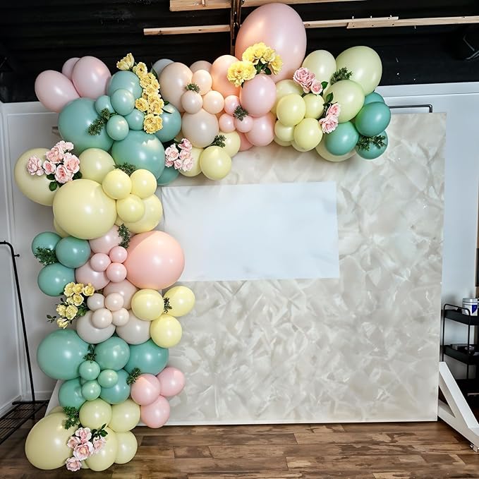 Pink and Green Balloon Arch Kit, 122Pcs Dusty Green Macaron Pink Yellow Matte Balloons for Girls Flower Birthday Bridal Wedding Engagement Floral Baby Shower Anniversary Tea Party Decorations