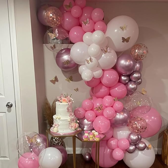 Pink and White Balloon Arch Kit, Pastel Pink Metallic Pink Pearl White Balloons Garland with Clear Balloons Explosion Star Foil Balloons for Girls Birthday Valentine's Day Princess Party Decorations
