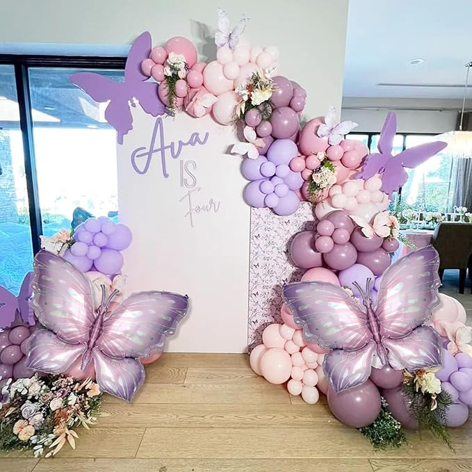 Butterfly Balloons Garland Arch Kit, 110pcs Purple Pink Balloon Arch Kit 18/10/5 Inch Lavender Maca Pink Balloon with Butterfly Sticker for Girl Women Birthday Baby Shower