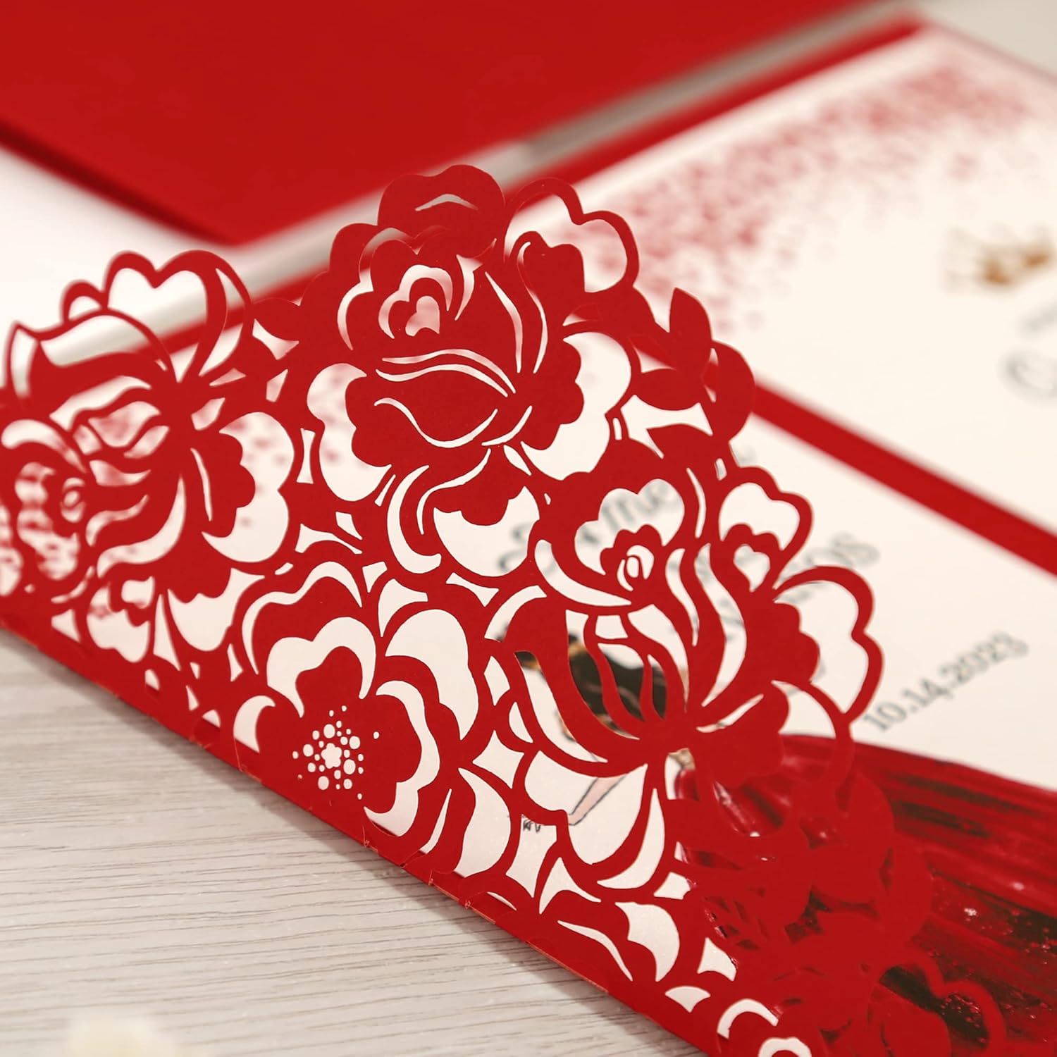 DORIS HOME 50pcs Laser Cut Quinceanera Invitations Red, 4.7x7.1 Personalized Quince Invitations for 15th Birthday, Invitation cards for Sweet 16 with Envelopes