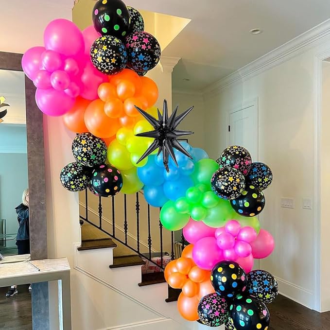 Glow in the Dark Balloon Arch Garland Kit-165Pcs UV Neon Rainbow Luminous Fluorescent Balloons-Let's Glow Birthday Party Back to 80s 90s Disco Rock Roll Party Decorations
