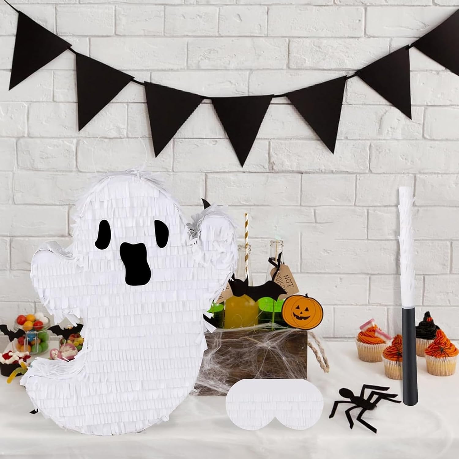 Ghost Pinata Halloween Pinata with Stick and Blindfold Holidays Decorations for Halloween Party Supplies Kids Birthday Game Parties Ghost Themed Fillable