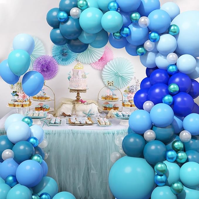 GRESAHOM Blue Balloons Arch Kit, Slate Teal Blue Royal Blue Turquoise Balloons Garland Kit, Ocean Theme Birthday Party Decorations, Under The Sea Balloon Arch for Boys Baby Shower Party Supplies