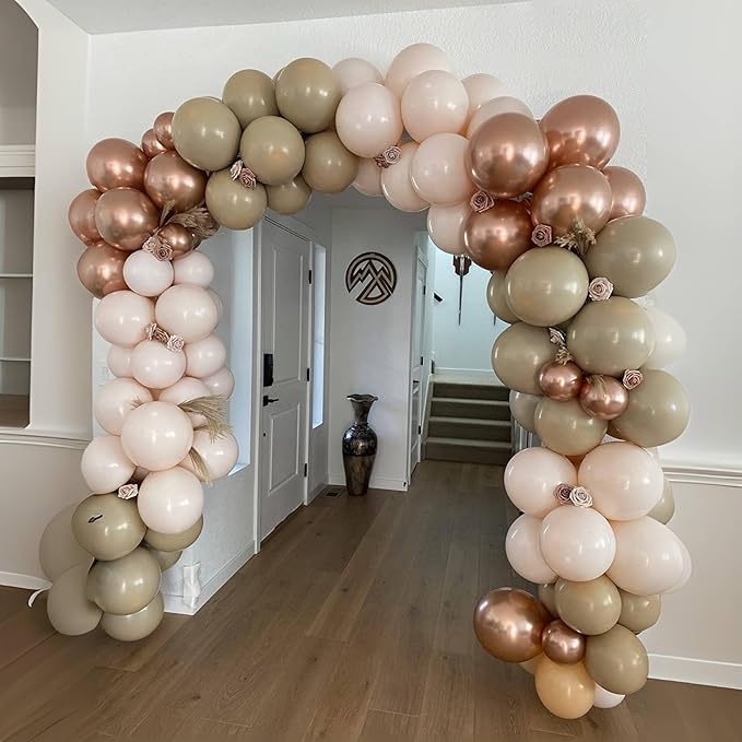 Beige Balloon Garland Kit, Neutral Nude Color Tan Metallic Rose Gold Latex Balloon Arch Kit, Apricot Cream Ivory White Sand Boho Balloon for Girl Women Birthday Baby Shower Wedding Party Decoration