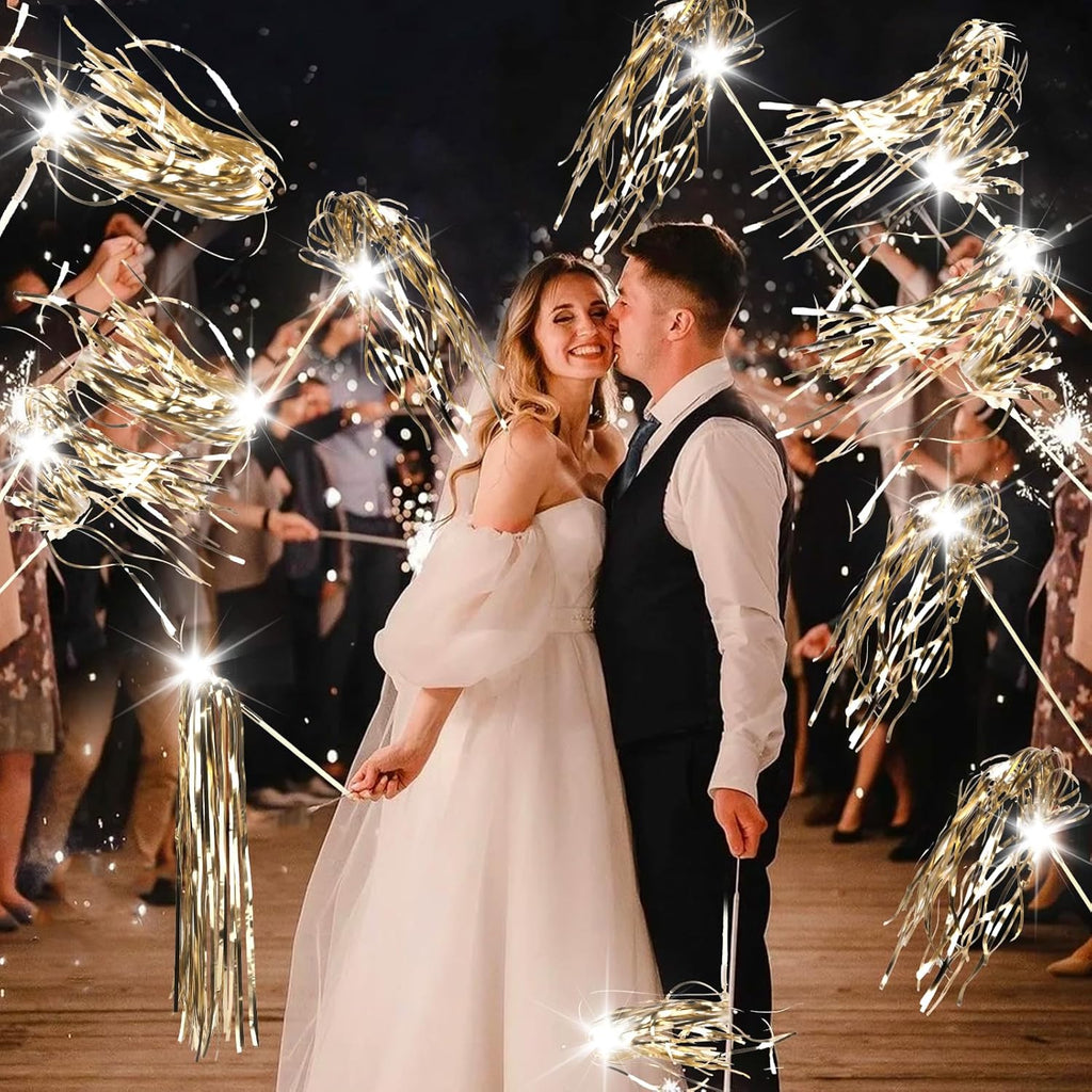 100 pcs Wedding Wands Light up with LED Tinsel Wedding Streamers for Wedding Send off and Greeting Ideal Props for Weddings, Birthday Parties, Christmas Cheerleading Games (Champagne)