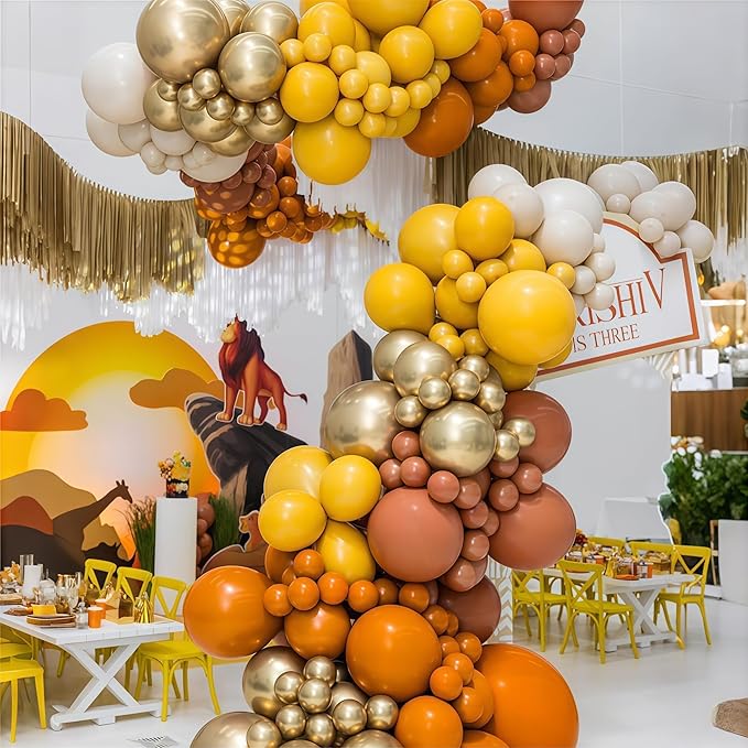 129PCS Fall Color Theme Balloon Arch Kit, Burgundy Red Maroon Burnt Orange Mustard Yellow Beige Autumn Balloon Garland for Thanksgiving Safari Birthday Harvest Baby Shower Wildlife Party Decorations