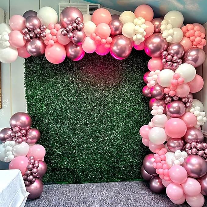 Pink and White Balloon Arch Kit, Pastel Pink Metallic Pink Pearl White Balloons Garland with Clear Balloons Explosion Star Foil Balloons for Girls Birthday Valentine's Day Princess Party Decorations
