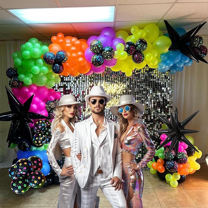 166pcs Rainbow Balloon Arch With UV Neon Balloons Glow In The Dark Party Supplies Cool Colorful Fiesta Balloons For Back To 80s 90s, Disco, Lets Glow Party Pack, Pool Birthday, Dance Party Decorations