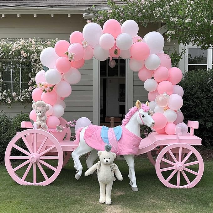 Pink White Balloon Arch Kit, Double Stuffed Pastel Pink Ivory White Balloon Garland, Baby Pink Cream White Balloons with 3pcs 18Inch Clear Balloons for Girls Birthday Baby Shower Party Decorations