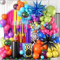 Neon Balloon Arch Kit, 122Pcs Bright Orange Green Blue Hot Pink Yellow Purple Black Rainbow Balloons with Foil Star Balloons for 80s 90s Neon Party Rainbow Birthday Decorations Disco Party Backdrop