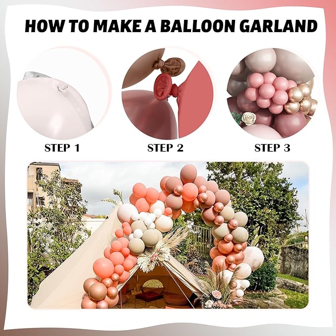 Dusty Rose Pink Balloons Garland Kit, Retro Pink Beige Nude Metallic Rose Gold Boho Balloon Arch Kit, Blush Pink Tan Latex Balloon for Women Girl Birthday Wedding Baby Bridal Shower Party Decorations