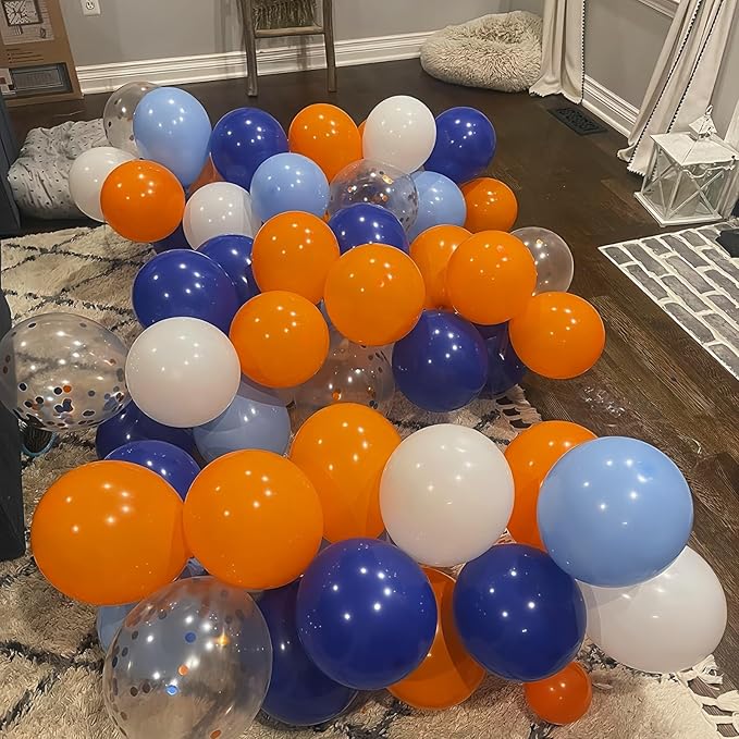 Blue and Orange Balloon Garland Arch Kit, Klein Navy Light Blue Teal Orange White Metallic Under the Sea Balloon Arch Kit for Boys Space Ocean Basketball Birthday Graduation Party Decorations Supplies