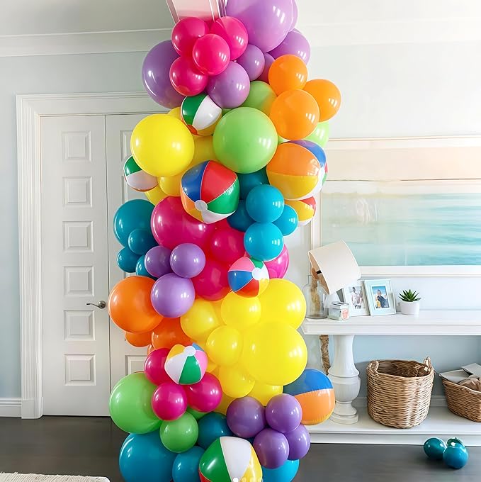 Multicolor Neon Balloon Arch Garland Kit, Assorted Color Blue Purple Orange Green Pink Green Gold Rainbow Balloon Garland, Colorful Balloon Arch Kit for Kids Carnival Summer Birthday Party Decorations