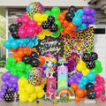 157pcs Neon Rainbow Balloon Arch Kit, Hot Pink Lake Blue Yellow Green Orange Purple Balloons with Cheetah Foil Balloons for Neon Party Decorations Back to 80S 90S Birthday Supplies