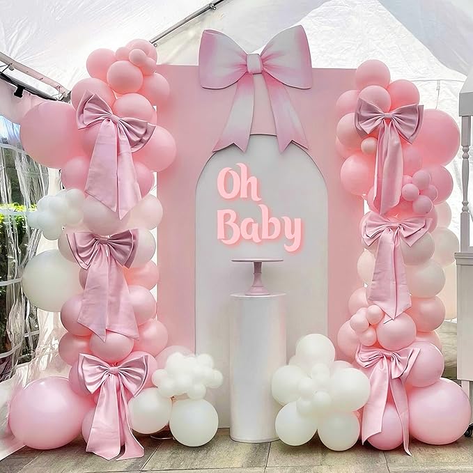 Pink White Balloon Arch Kit, Double Stuffed Pastel Pink Ivory White Balloon Garland, Baby Pink Cream White Balloons with 3pcs 18Inch Clear Balloons for Girls Birthday Baby Shower Party Decorations
