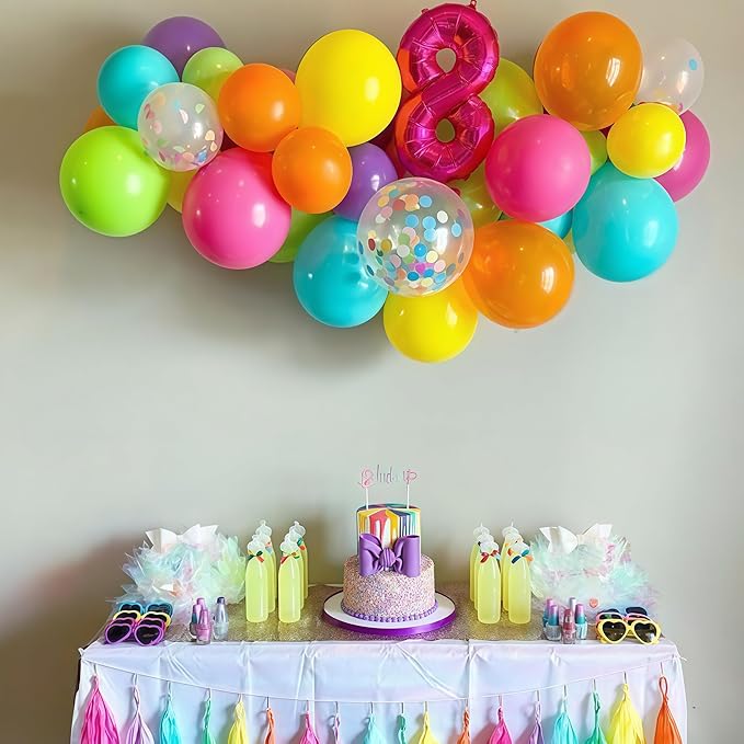 Multicolor Neon Balloon Arch Garland Kit, Assorted Color Blue Purple Orange Green Pink Green Gold Rainbow Balloon Garland, Colorful Balloon Arch Kit for Kids Carnival Summer Birthday Party Decorations