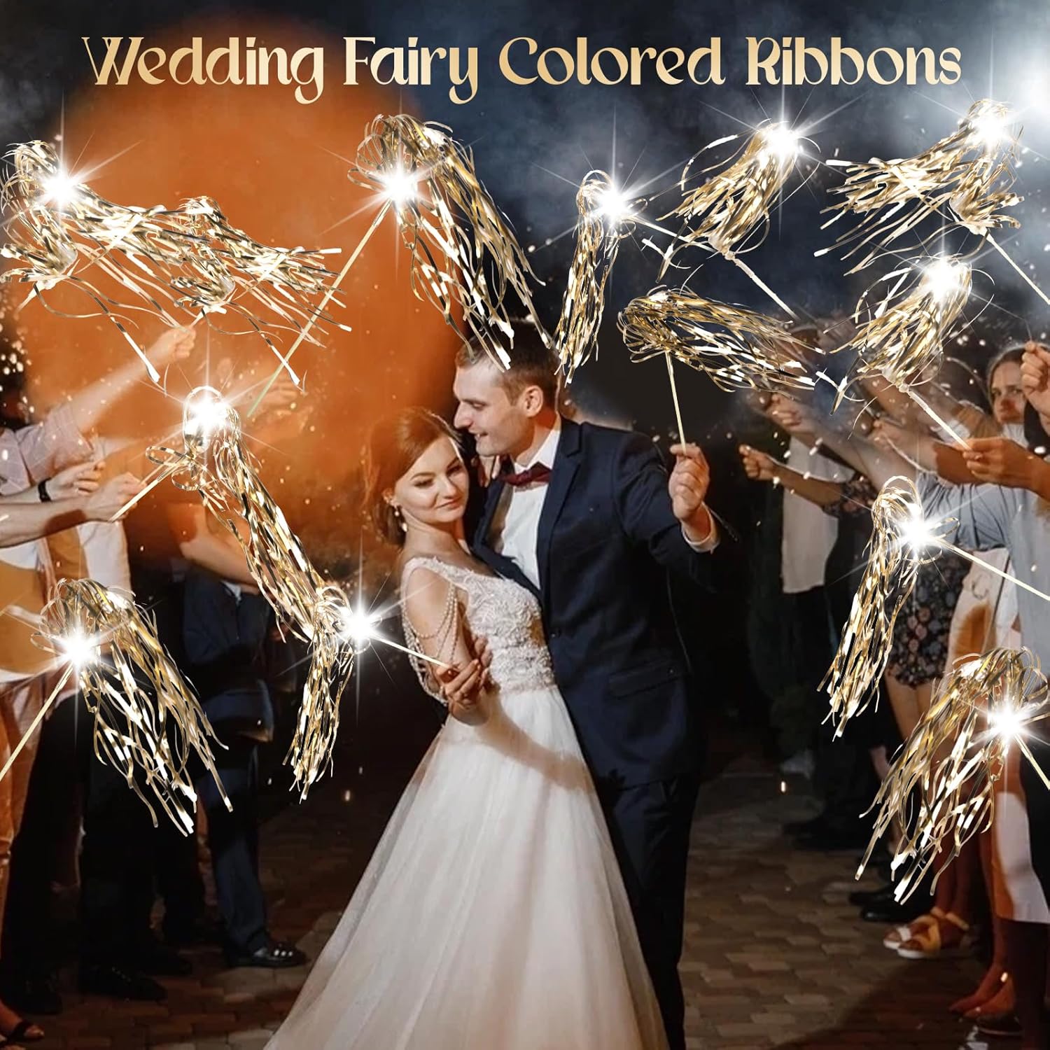 100 pcs Wedding Wands Light up with LED Tinsel Wedding Streamers for Wedding Send off and Greeting Ideal Props for Weddings, Birthday Parties, Christmas Cheerleading Games (Champagne)