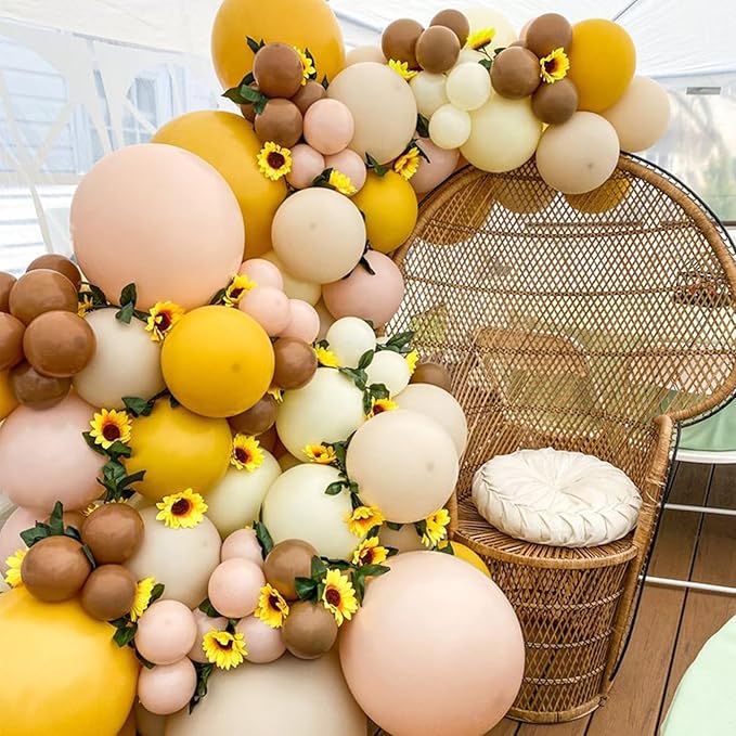 Fall Balloon Arch Kit, 121Pcs Thanksgiving Balloon Garland, Yellow Brown Beige Ivory Apricot Khaki Balloons for Autumn Fall Birthday Harvest Baby Shower Bee Sunflower Theme Party Decorations