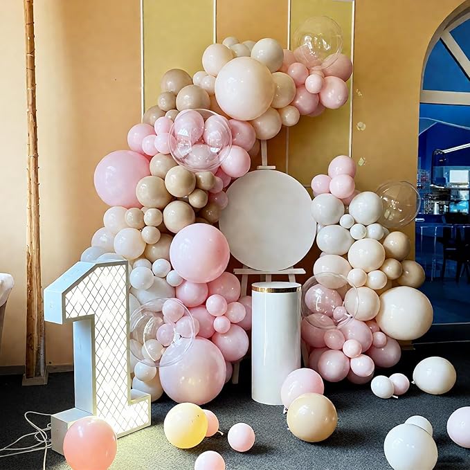 Neutral Balloons Arch Kit, 122Pcs Macaron Pink Nude Ivory White Matte Balloons for Girls Boho Dusty Pink Birthday Bridal Wedding Engagement Party Anniversary Decorations