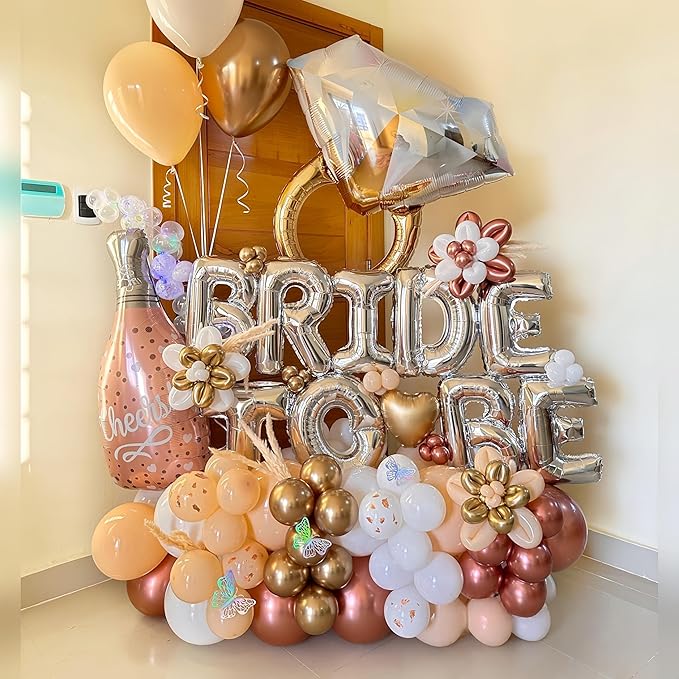 Silver Bachelorette Party Decorations, Bride To Be Bridal Shower Letter Balloons Banner with Engagement Diamond Ring Mylar Foil Balloon for Wedding Photo Booth Hen Night Room Party Decor