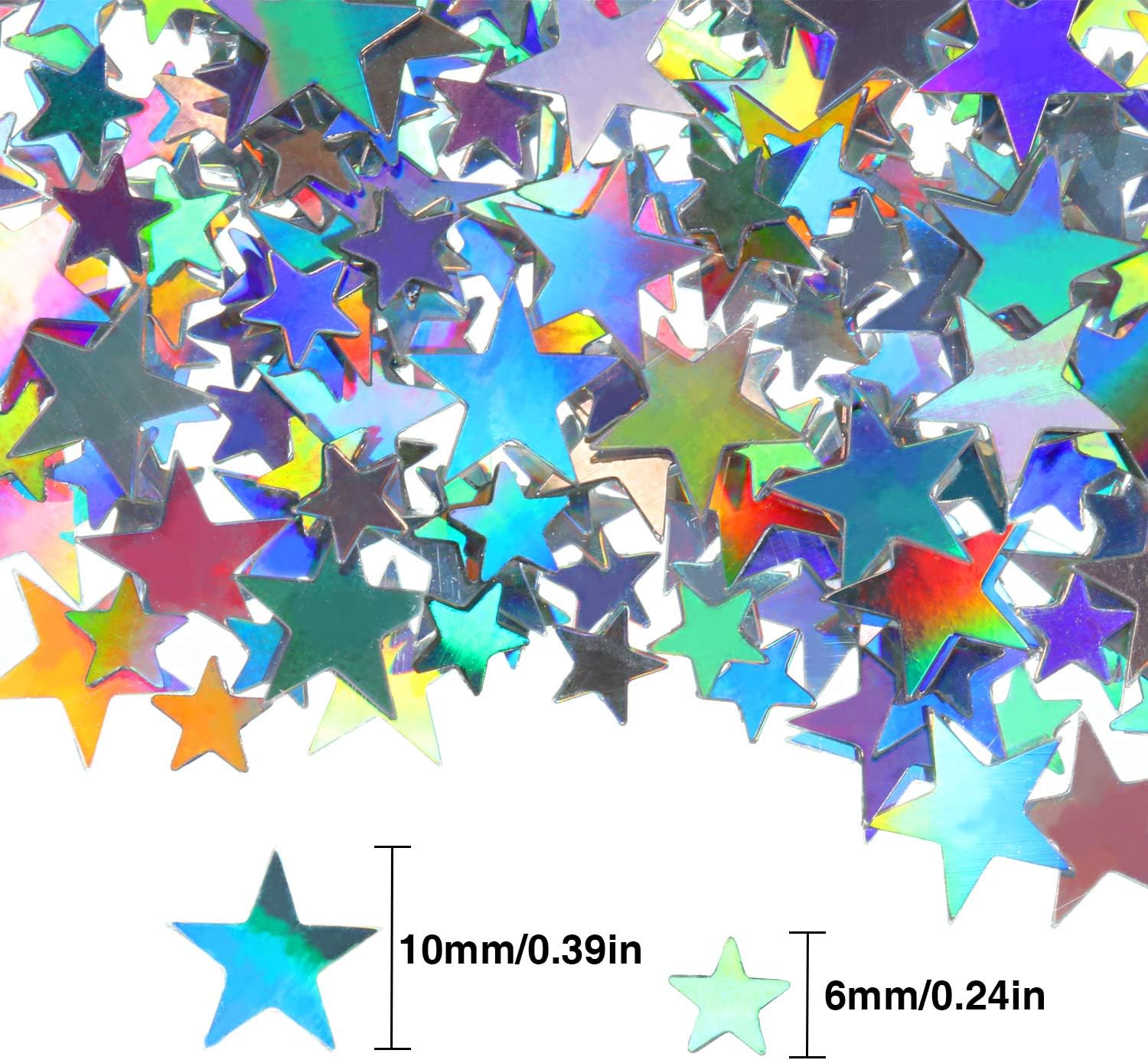 Hestya 60g Star Confetti Glitter Table Confetti Metallic Foil Stars for Party Wedding Festival Decorations(Holographic Silver,10mm and 6mm)