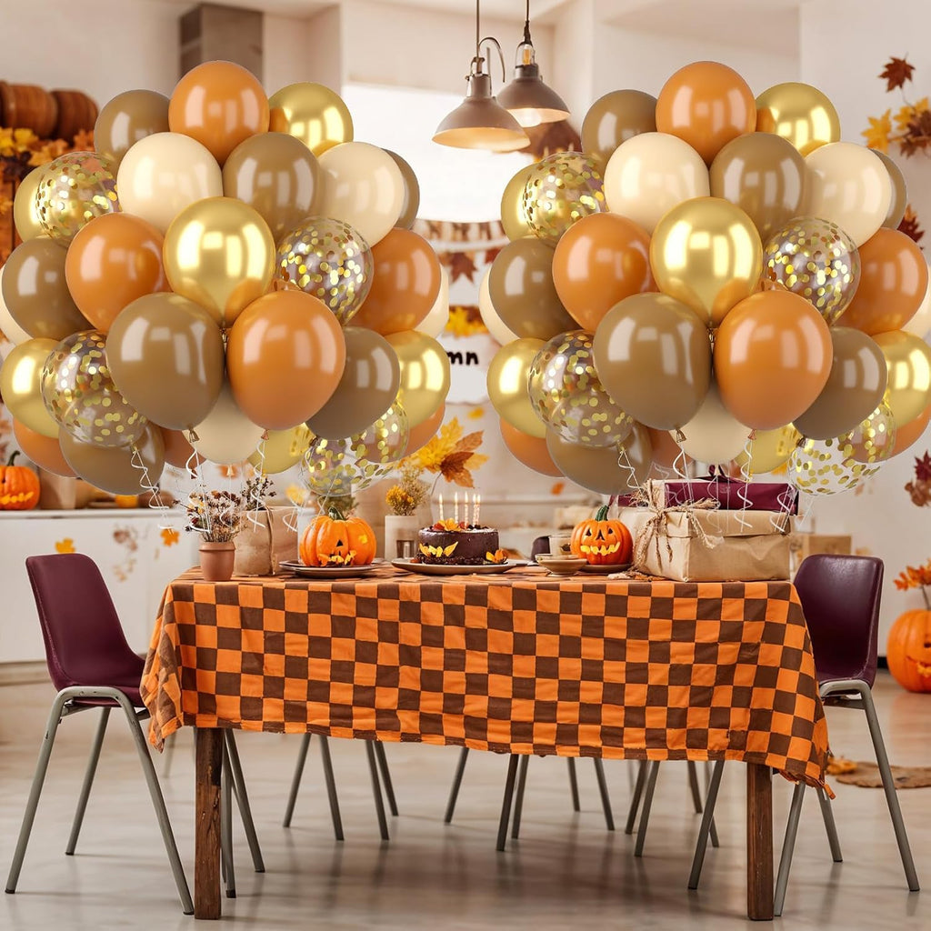 Fall Balloons, 52 PCS Brown Burnt Orange Autumn Balloons with Pumpkin & Maple Leaf Printed Balloon, Brown Sand White Balloon for Thanksgiving Gradution Pumpkin Baby Shower Fall Party Decorations