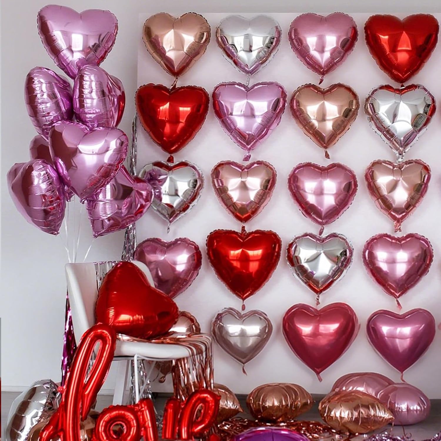 Pastel Pink Red Heart Balloons,12Pcs 18 Inch Baby Pink Foil Love Heart Shaped Balloons for Women Girl Valentines Day Birthday Wedding Engagement Anniversary Party Graduation Baby Shower Decorations