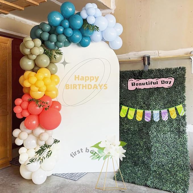 Retro Boho Balloon Arch Garland Kit, 163Pcs Retro Blue Orange Mustard Yellow Balloon Arch Garlands for First Birthday Theme Boho Colorful Baby Shower Wedding Bridal Shower Rainbow Party Decoration