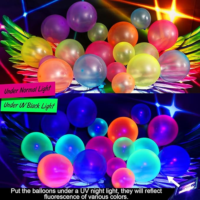 154 Neon Party Decorations Glow in the Dark Birthday Supplies Wings Backdrop Rainbow Balloon Garland Arch Kit Light Luminous Fluorescent Kids Teens Adult 80s 90s Disco Party Decor