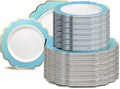 " OCCASIONS " 240 Plates Pack (120 Guests) Heavyweight Wedding Party Disposable Plastic Plates Set -120 x 10.5'' Dinner + 120 x 8'' Salad/Dessert Plate (Imperial Aqua/Gold)